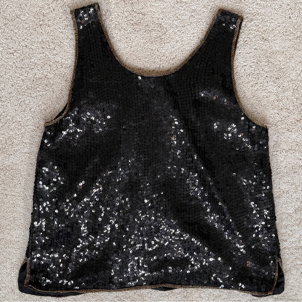 Vintage Rina Z. New York Montreal Paris 100% Silk Sequin Beaded Stars Tank Top - Picture 7 of 17